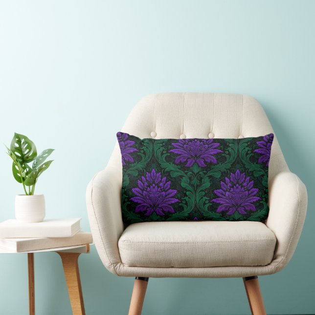 COUSSIN RECTANGLE ORNATE PURPLE & GREEN HALLOWEEN FLOWERS & LEAVES (Chaise)