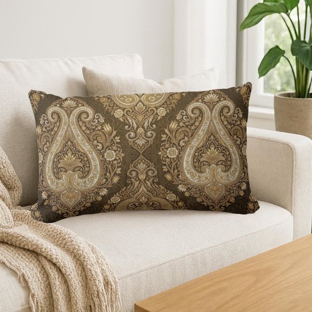 Coussin Rectangle Orné Classique Perse Paisley Luxe Or Vieilli (Vintage Gold Luxury Paisley Persian Classic Ornate Lumbar Pillow)