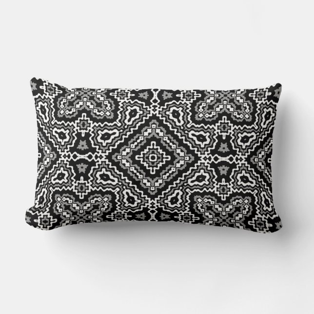 Coussin Rectangle ornement ethnique motif géométrique noir et blanc (Recto)