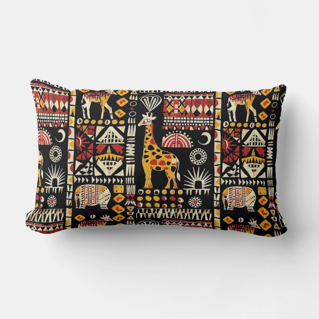 Coussin Rectangle Ornement traditionnel ethnique africain, patte tri (Recto)