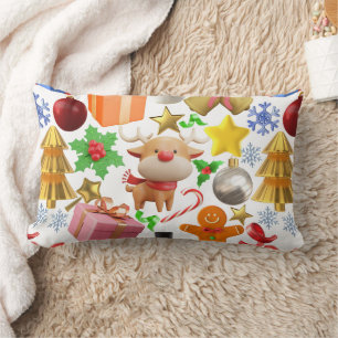 Coussin Rectangle Ornements de Noël colorés en 3D motif.01