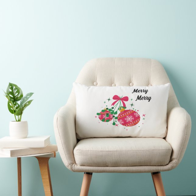Coussin Rectangle Ornements de Noël modernes rouges et verts (Chaise)