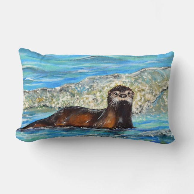 Coussin Rectangle Otter in the Waves 2 Peinture (Recto)