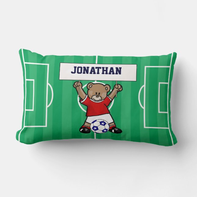 Coussin Rectangle Ours de nounours mignon personnalisé du football (Recto)