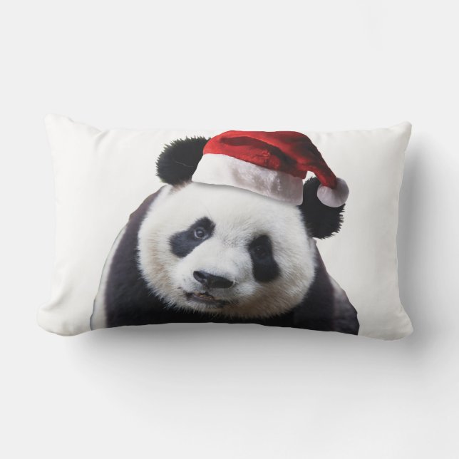 Coussin Rectangle Ours de panda de Noël avec chapeau de Père Noël (Recto)