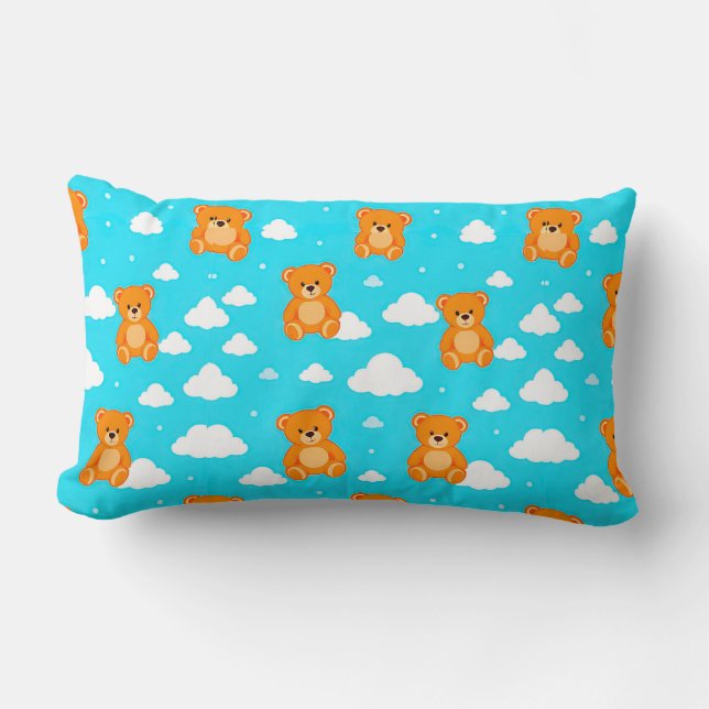 Coussin Rectangle Ours en peluche de dessin animé avec des nuages su (Recto)