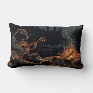 Coussin Rectangle Ours Jouer Guitare Par Feu De Campagne Jeter Oreil