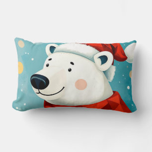 Coussin Rectangle Ours polaire mignon portant un chapeau et une écha