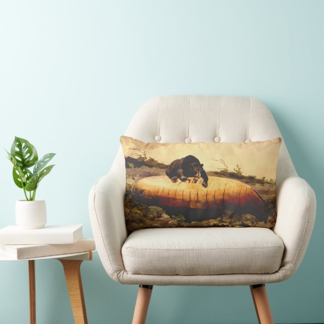 Coussin Rectangle Ours rustique et canot Winslow Homer 1895 Camp (Chaise)