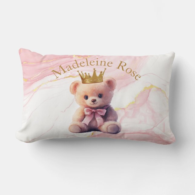 Coussin Rectangle Ourson en peluche princesse nom personnalisé (Recto)