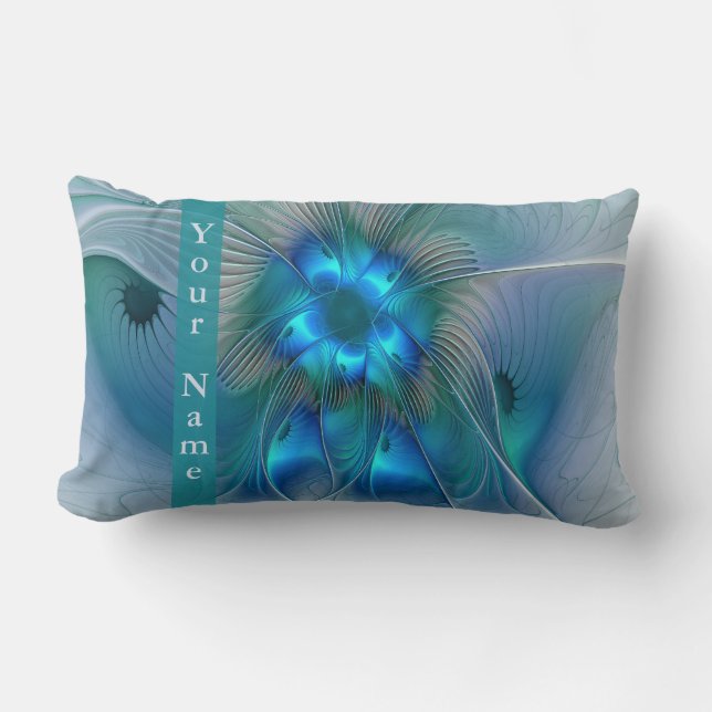 Coussin Rectangle Ovation debout, nom d'art fractal bleu abstrait (Recto)