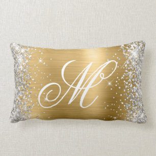 Coussin Rectangle Pailleté Argent Brillant Feuille d'Or Fantaisie Mo