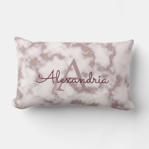 Coussin Rectangle Paillettes de feuille d'or rose en monogramme marb