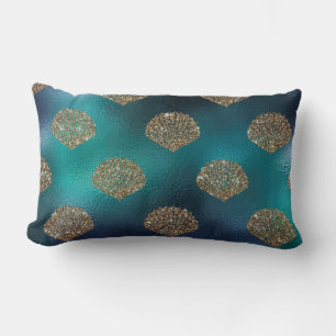 Coussin Rectangle Paillettes de Sirène Bleue - motif Coquillages -