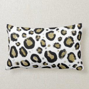 Coussin Rectangle Paillettes d'or blanc et imprimé léopard noir guép