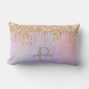Coussin Rectangle Paillettes Glam Gold Dégoulinures Élégant Monogram