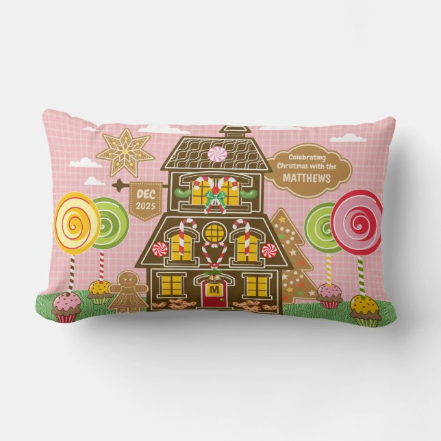 Coussin Rectangle pain d'épice de Noël Cookie House Candy Lollipop (Recto)