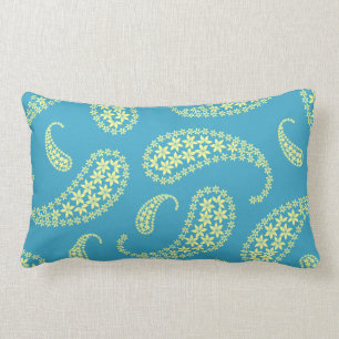 Coussin Rectangle Paisley bleu et jaune