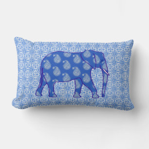 Coussin Rectangle Paisley éléphant - bleu cobalt et blanc