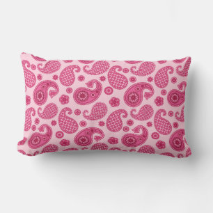 Coussin Rectangle Paisley Motif, Pastel Coral Pink et Fuchsia