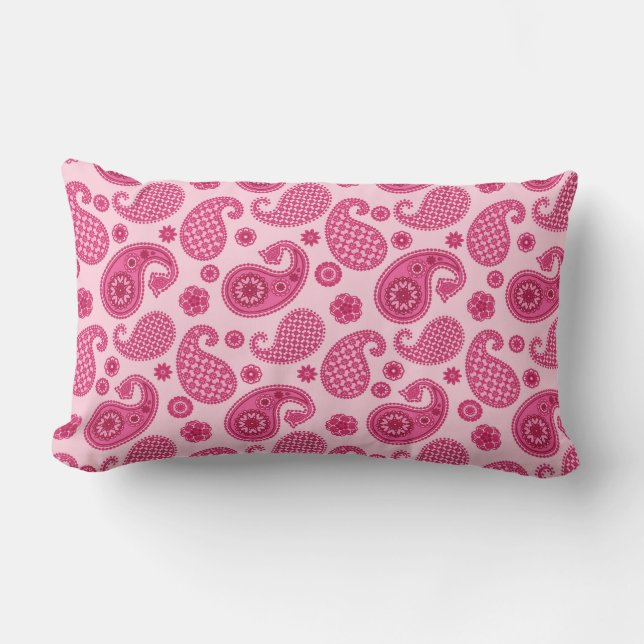 Coussin Rectangle Paisley Motif, Pastel Coral Pink et Fuchsia (Recto)