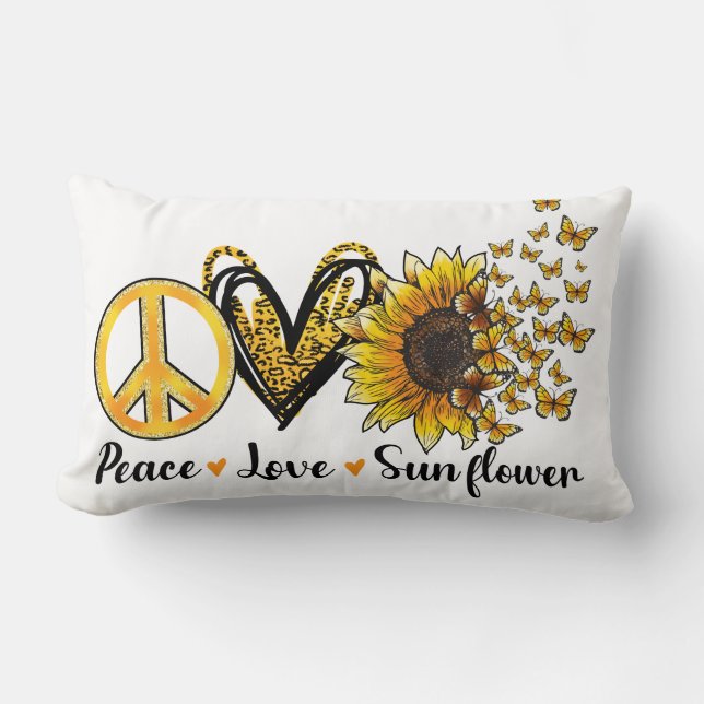 Coussin Rectangle "Paix, amour, tournesol" (Recto)