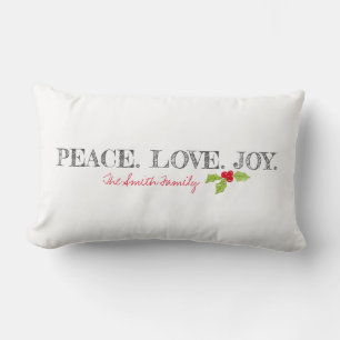 Coussin Rectangle PAIX DE Noël. AMOUR. JOIE. Nom de famille Holly