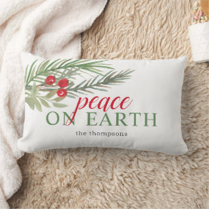 Coussin Rectangle Paix sur Terre Festive Noël vert
