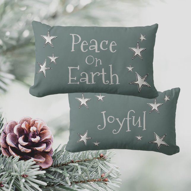 Coussin Rectangle Paix sur Terre Noël Joyeux (Peace On Earth, Joyful Christmas Lumbar Pillow)