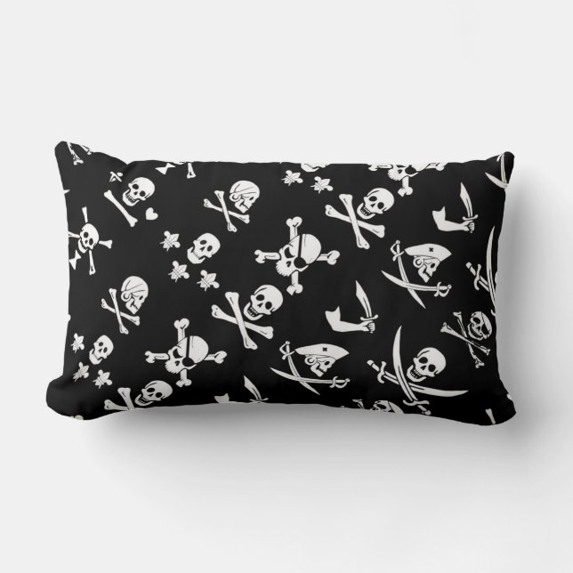 COUSSIN RECTANGLE PÂLE DE PIRATES NOIRES, OBJETS TRAVERSÉS, ÉPINES (Recto)