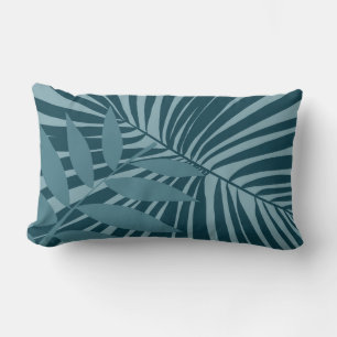Coussin Rectangle palme & feuille tropicale abstrait en gris vert bl