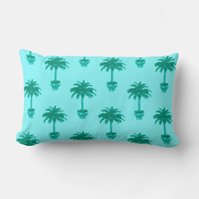 Coussin Rectangle Palmier pointu en Turquoise et Aqua (Recto)