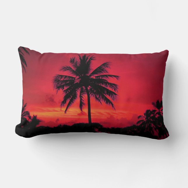Coussin Rectangle Palmiers exotiques du coucher de soleil de l'Hawaï (Recto)