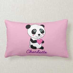 Coussin Rectangle Panda mignon personnalisé avec un coeur rose