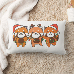 Coussin Rectangle Panda rouge Animaux de Noël mignons Pandas rouges