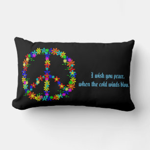 Coussin Rectangle Panneau de paix avec fleurs colorées