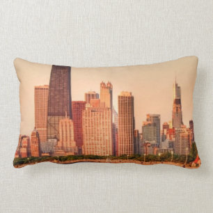 Coussin Rectangle Panorama d'horizon de Chicago au lever de soleil