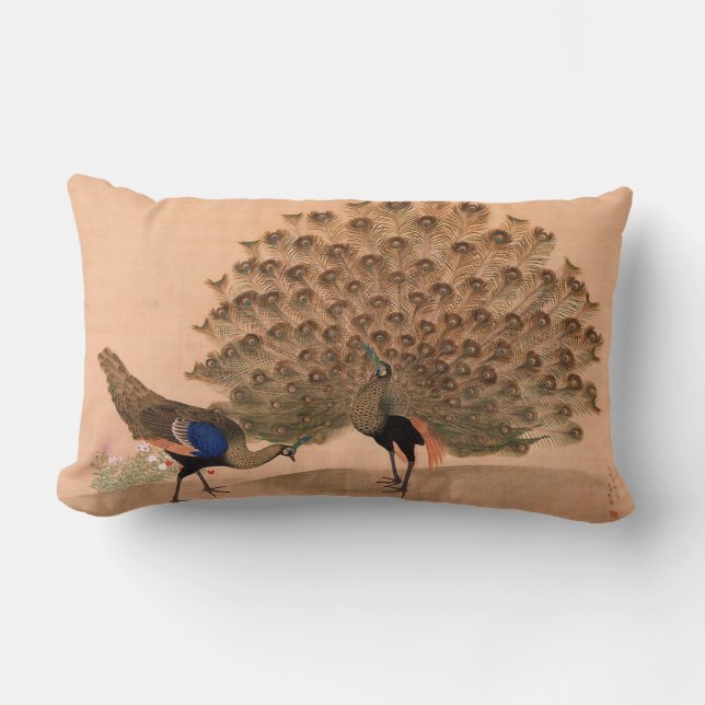 Coussin Rectangle Paon asiatique vintage (Recto)