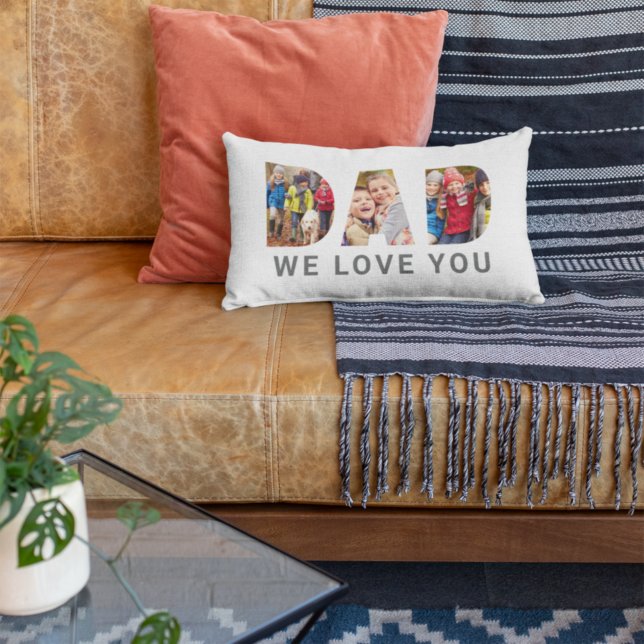 Coussin Rectangle Papa We Love You Custom Fête des pères 3 Photo Col (Créateur téléchargé)