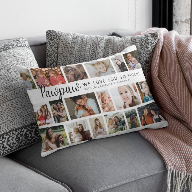 Coussin Rectangle Papaye personnalisée Collage de 18 photos (Créateur téléchargé)