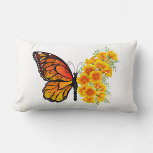Coussin Rectangle Papillon à fleurs avec Poppy de Californie jaune