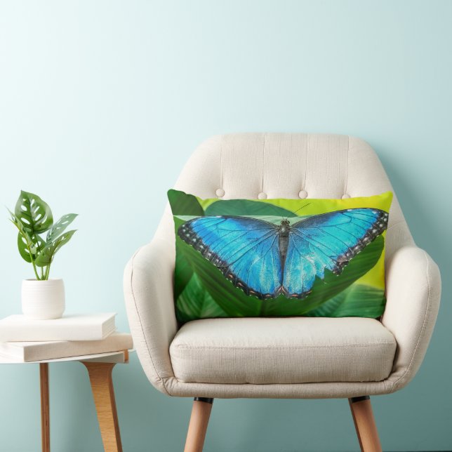 Coussin Rectangle Papillon bleu Morpho Floral Nature Art (Chaise)