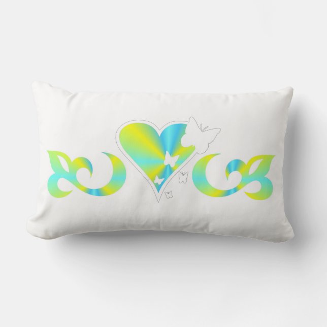 Coussin Rectangle Papillon Coeur et Lily Rainbowart (Recto)