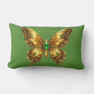 Coussin Rectangle Papillon de cristal émeraude doré