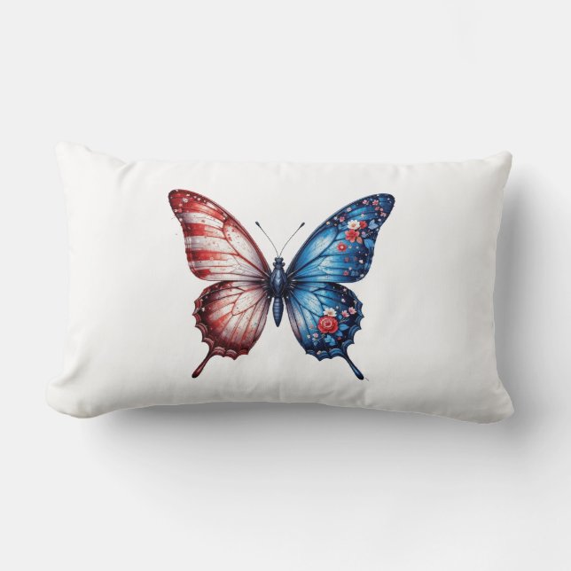Coussin Rectangle Papillon du drapeau américain (Recto)
