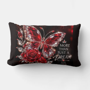 Coussin Rectangle Papillon et Rose de cristal de rubis