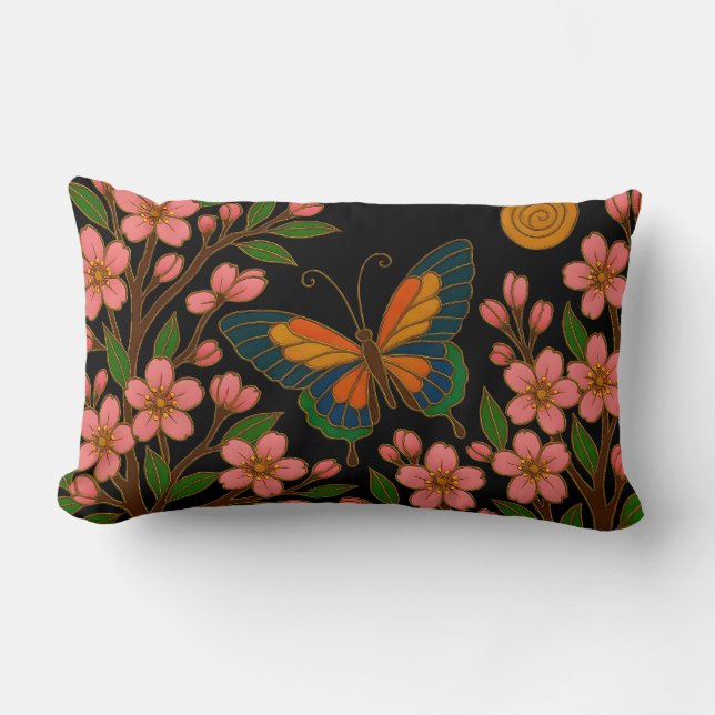 Coussin Rectangle Papillon Fleur de Cerisier Lune (Recto)