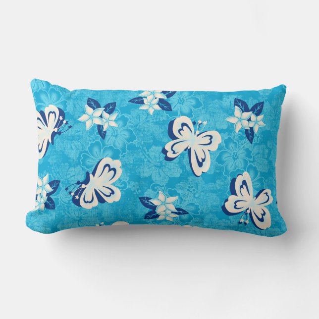 Coussin Rectangle Papillon Honolua Plumeria et Hibiscus hawaïen (Recto)