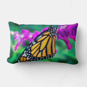 Coussin Rectangle Papillon monarque orange photo fleur violette auda