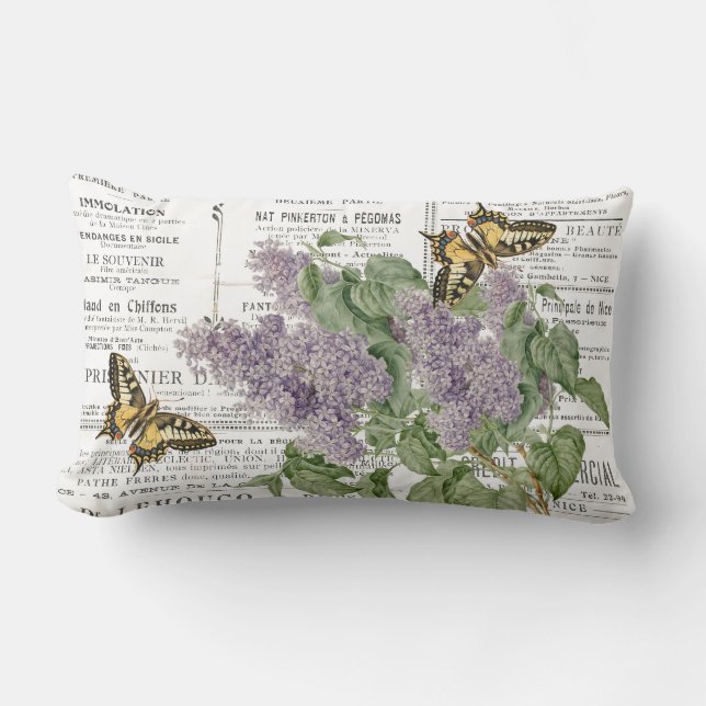 Coussin Rectangle Papillon Papilio Lilac Annonces de journaux frança (Recto)